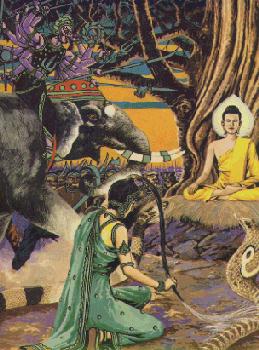 Mara dan Bala tentaranya mendatangi Boddhisatta