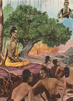 Boddhisatta mempraktikkan dukkaracariya ditemani 5 petapa disaksikan