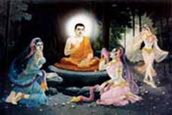 Buddha menasehati ketiga putri Mara untuk berhenti melakukan usaha sia2 untuk menggoyahkan Beliau