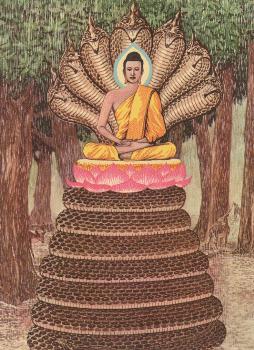  Dhammapada  XXVI - VERSETS SUR LE BRĀHMANE Raja-naga-memayungi-sang-buddha-dari-hujan-lebat-di-danau-mucalinda